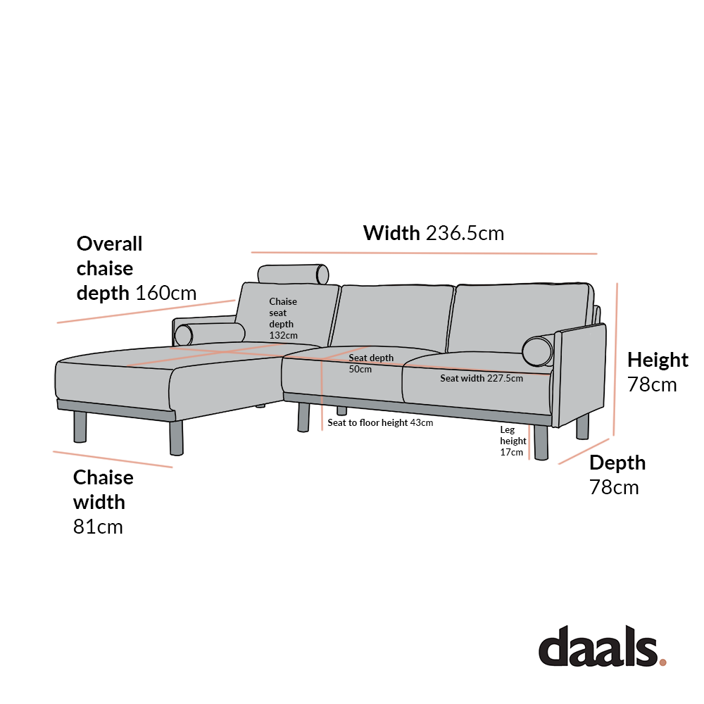 Canapé 3 places en tissu Timber Oatmeal, grand canapé méridienne orienté à gauche