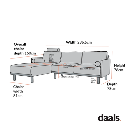 Canapé 3 places en tissu Timber Oatmeal, grand canapé méridienne orienté à gauche