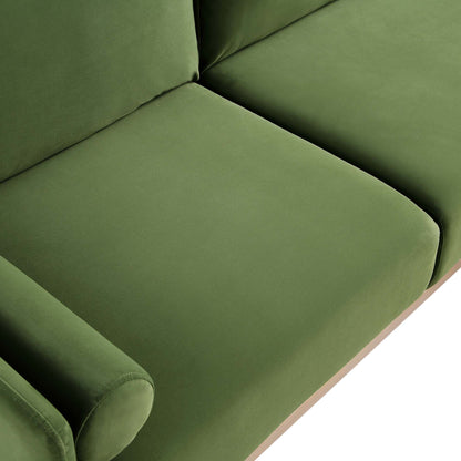 Canapé en velours vert fougère Timber, grand canapé méridienne 3 places orienté à droite