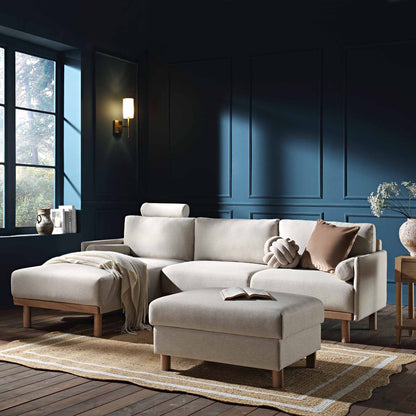 Canapé 3 places en tissu Timber Oatmeal, grand canapé méridienne orienté à gauche