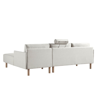 Canapé en tissu Timber Oatmeal, grand canapé méridienne 3 places orienté à droite