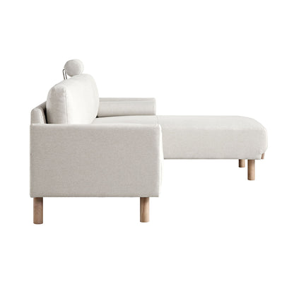 Canapé en tissu Timber Oatmeal, grand canapé méridienne 3 places orienté à droite