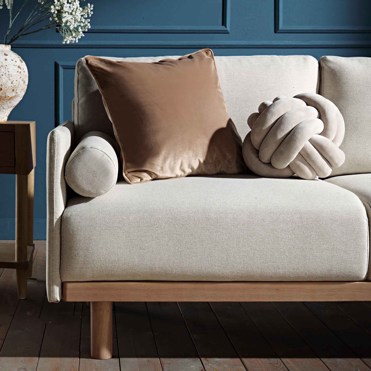 Canapé en tissu Timber Oatmeal, grand canapé méridienne 3 places orienté à droite