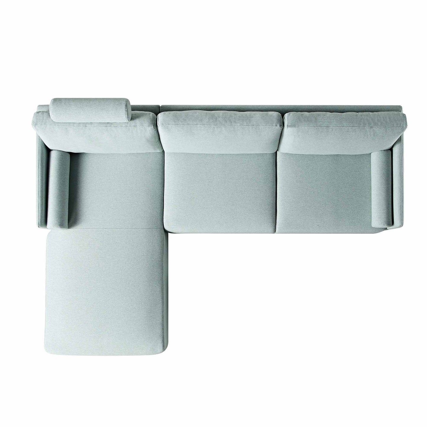 Canapé en tissu vert sauge Timber, grand canapé méridienne 3 places orienté à gauche