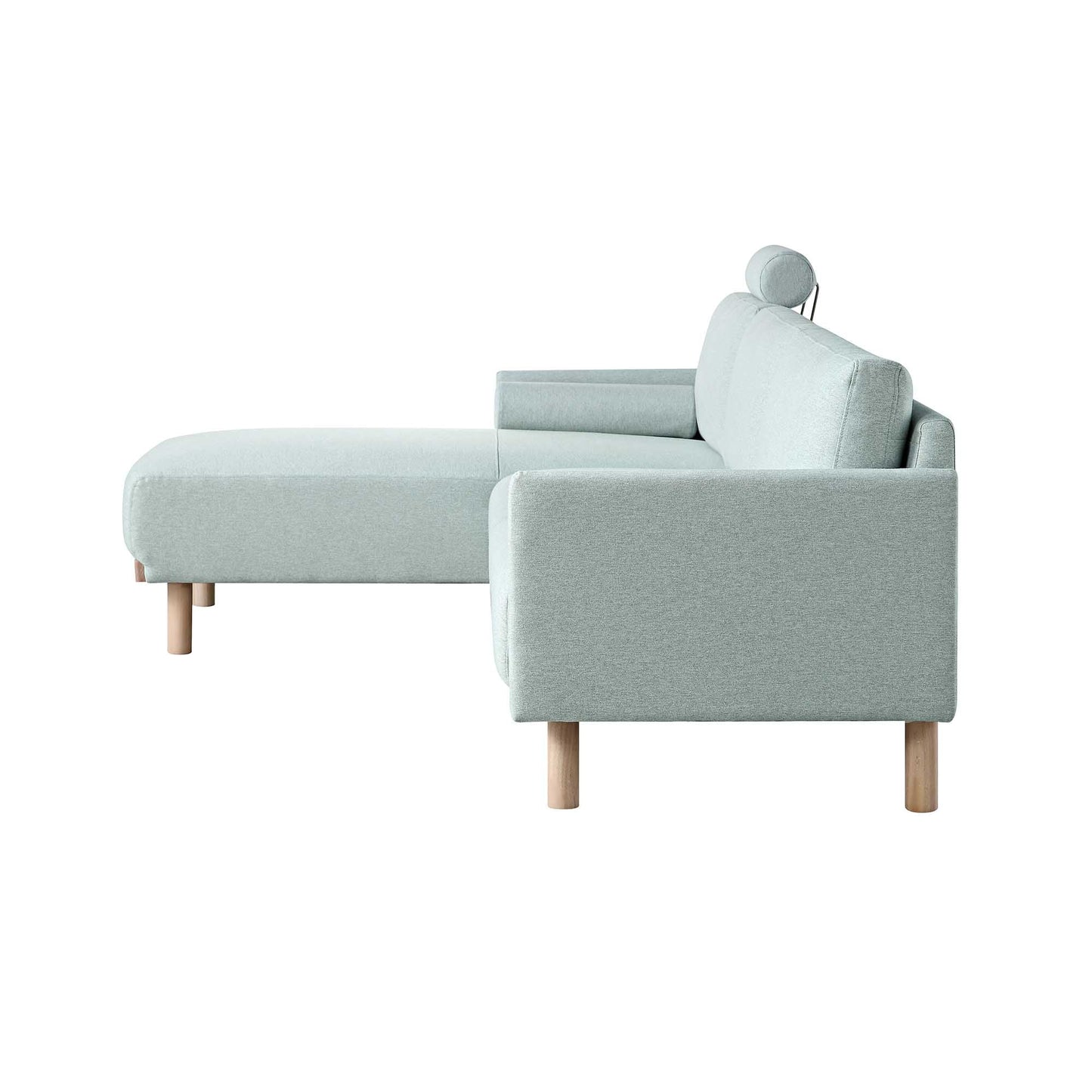 Canapé en tissu vert sauge Timber, grand canapé méridienne 3 places orienté à gauche