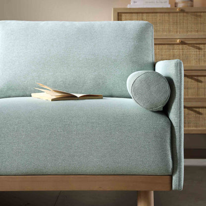 Canapé en tissu vert sauge Timber, grand canapé méridienne 3 places orienté à gauche