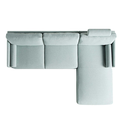 Canapé en tissu vert sauge Timber, grand canapé méridienne 3 places orienté à droite