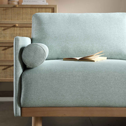 Canapé en tissu vert sauge Timber, grand canapé méridienne 3 places orienté à droite