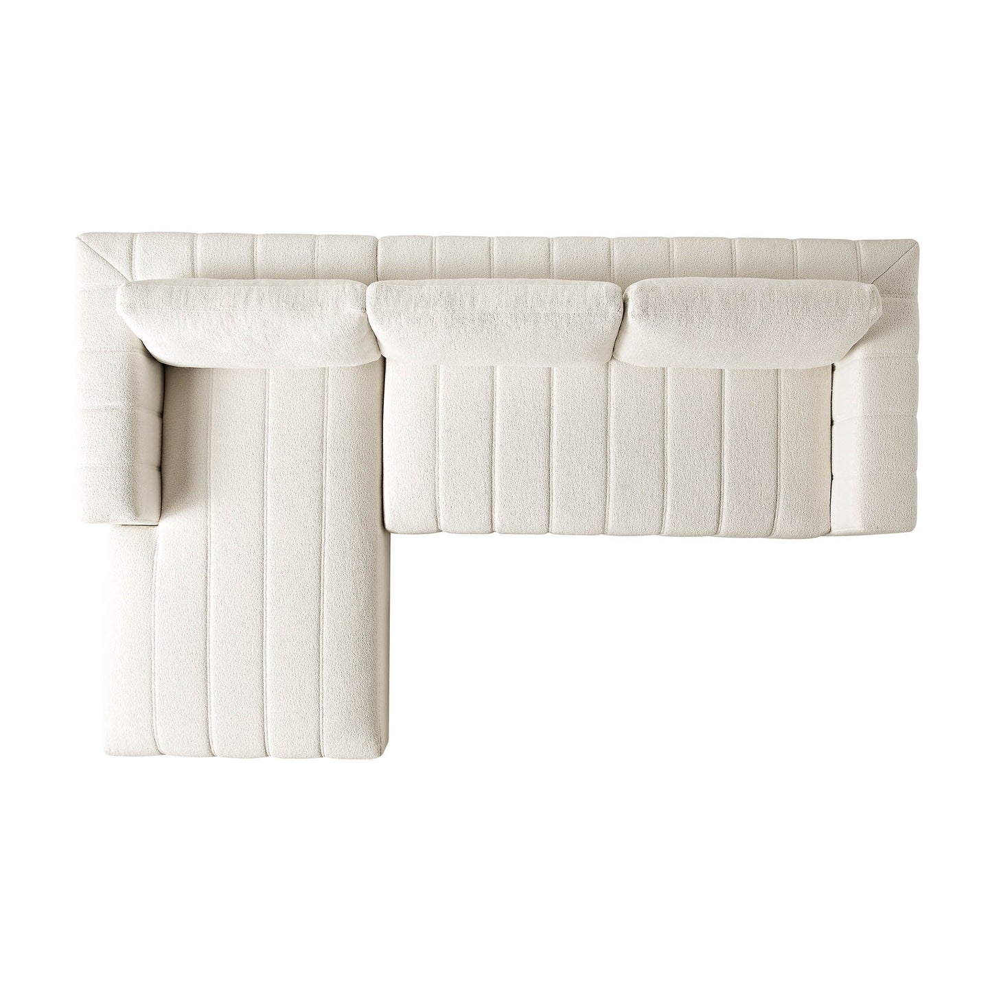 Canapé Belsize beige bouclé avec base en bois, grande méridienne orientée vers la gauche