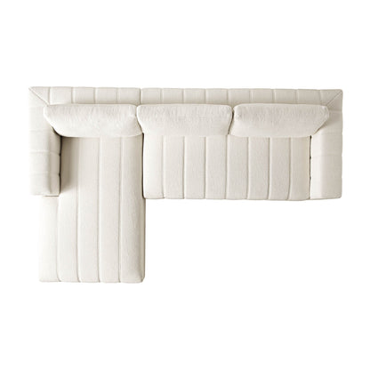 Canapé Belsize beige bouclé avec base en bois, grande méridienne orientée vers la gauche