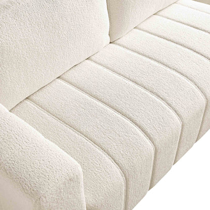 Canapé Belsize beige bouclé avec base en bois, grande méridienne orientée vers la gauche