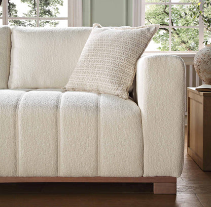 Canapé Belsize beige bouclé avec base en bois, grande méridienne orientée vers la gauche