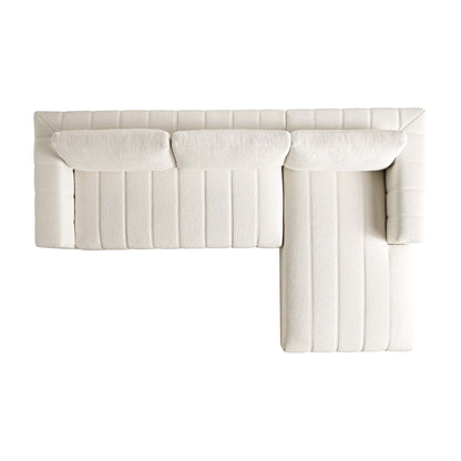 Canapé Belsize beige bouclé avec base en bois, grande méridienne orientée à droite