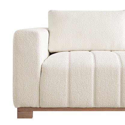 Canapé Belsize beige bouclé avec base en bois, grande méridienne orientée à droite