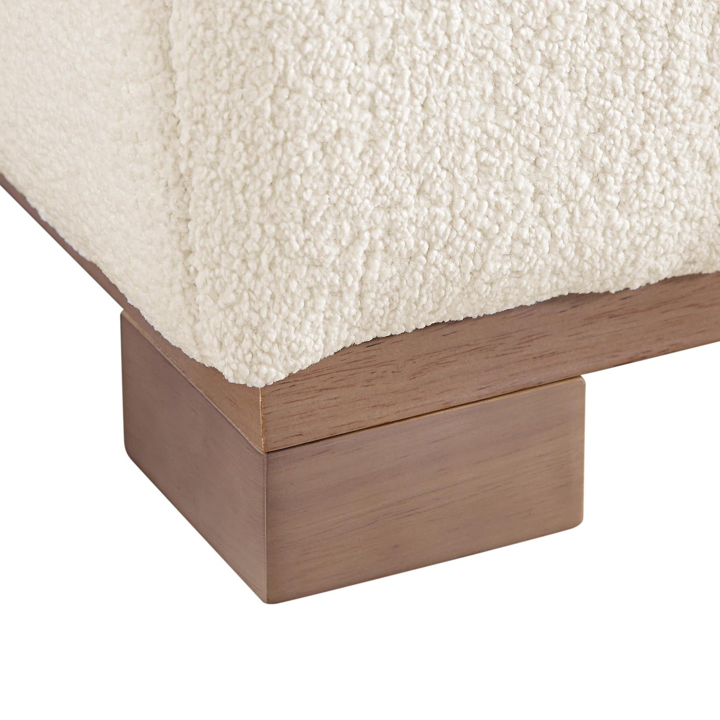 Canapé Belsize beige bouclé avec base en bois, grande méridienne orientée à droite