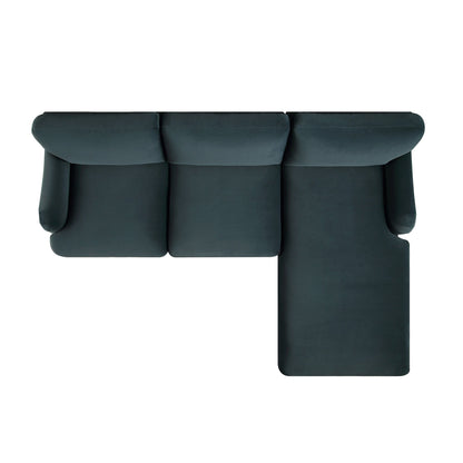 Canapé Daphnis en velours bleu égéen, grande chaise longue orientée à droite