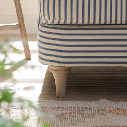 Canapé Daphnis en lin mélangé à rayures bleues, canapé Grande Chaise Longue orienté à droite