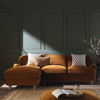 Canapé Daphnis en velours cannelle, grande chaise longue orientée à gauche