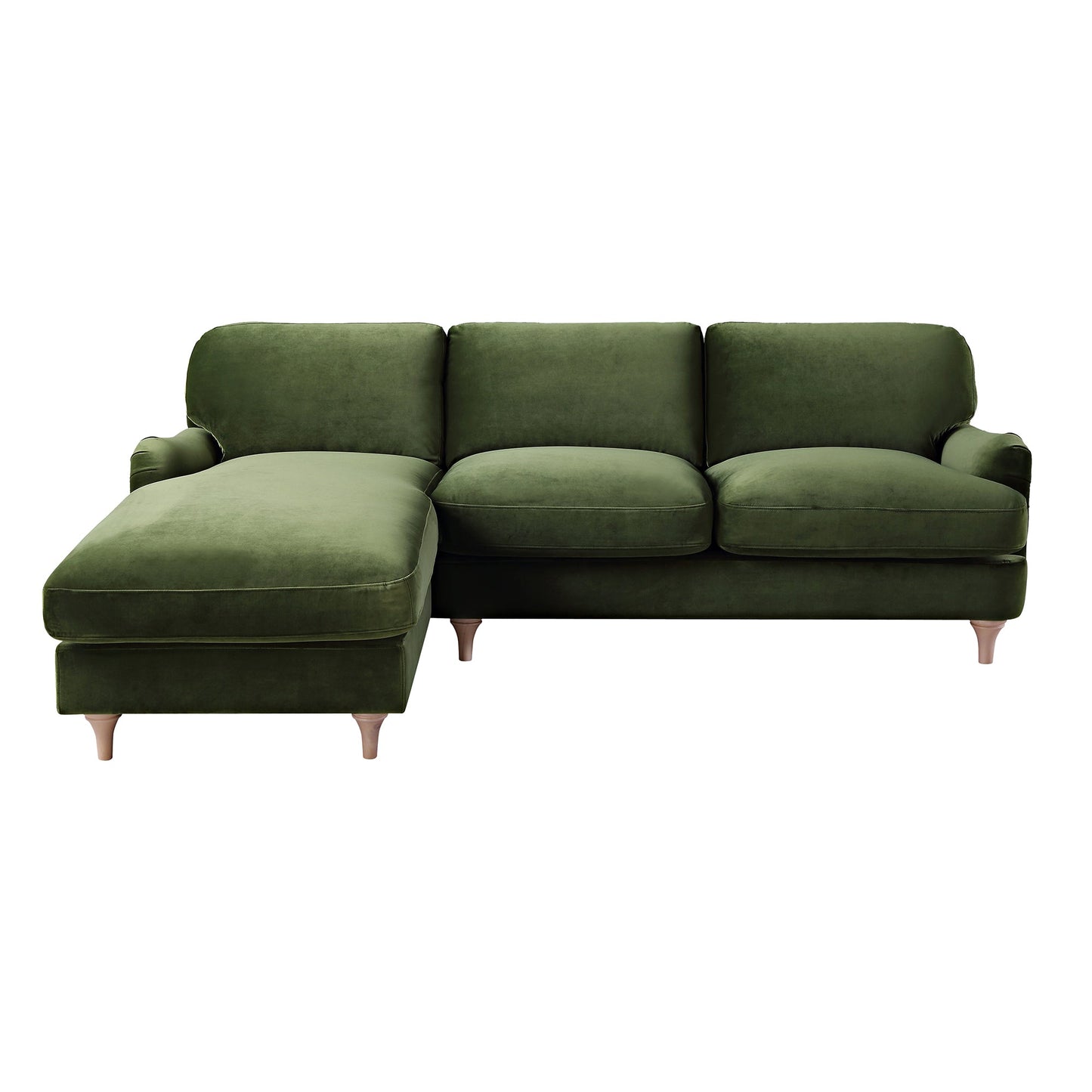 Canapé en velours vert Daphnis Fern, Grande Chaise Longue orientée à gauche