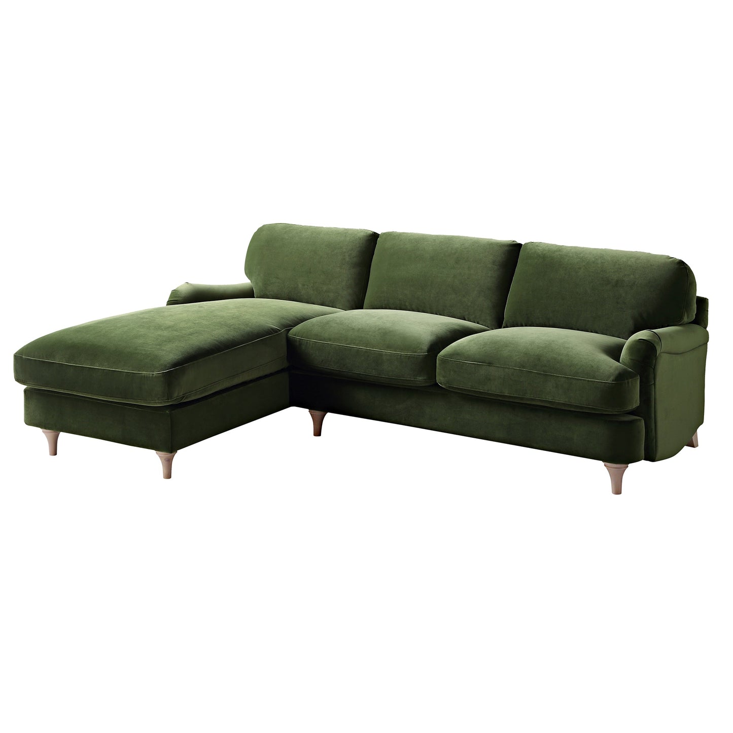 Canapé en velours vert Daphnis Fern, Grande Chaise Longue orientée à gauche