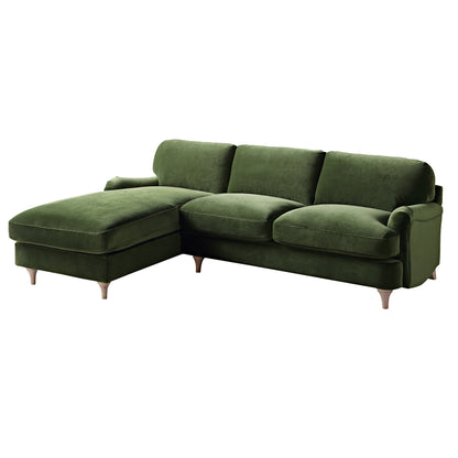 Canapé en velours vert Daphnis Fern, Grande Chaise Longue orientée à gauche