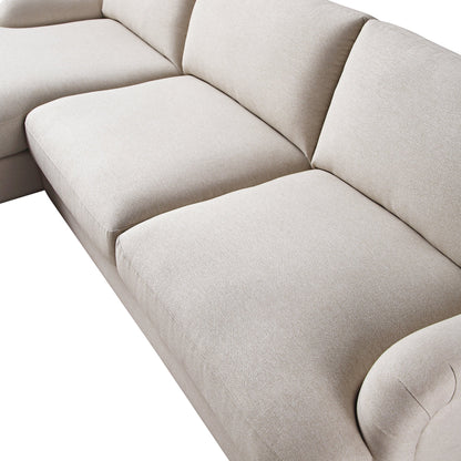 Canapé en tissu Daphnis Oatmeal, Grande Chaise Longue orientée à gauche