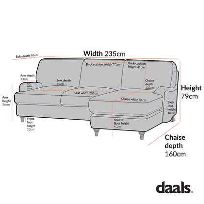 Canapé en tissu Daphnis Oatmeal, Grande Chaise Longue orientée à droite
