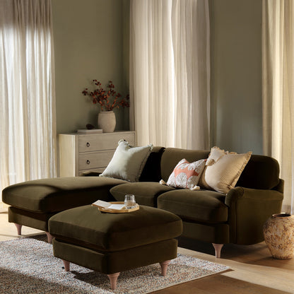 Canapé Daphnis en velours d'algues, grande chaise longue orientée à gauche