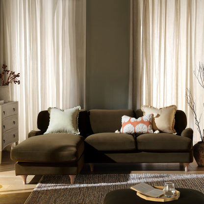 Canapé Daphnis en velours d'algues, grande chaise longue orientée à gauche