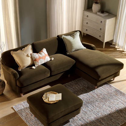 Canapé Daphnis en velours d'algues, Grande Chaise Longue orientée à droite