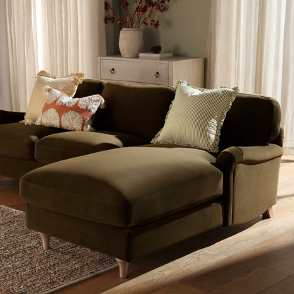 Canapé Daphnis en velours d'algues, Grande Chaise Longue orientée à droite