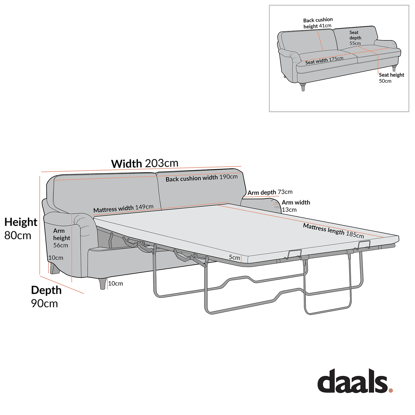 Canapé-lit 3 places Daphnis en lin mélangé à rayures ocre, grand