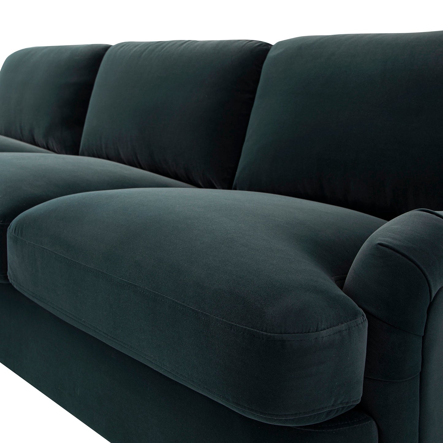 Canapé-lit Daphnis en velours bleu égéen, grande méridienne orientée à gauche