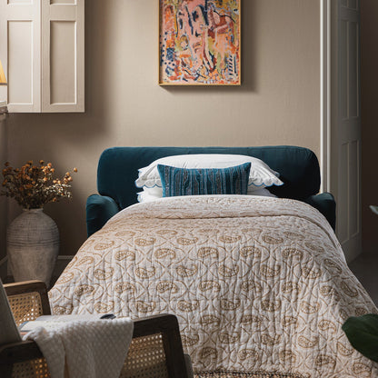 Canapé-lit en velours bleu égéen Daphnis, causeuse