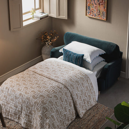 Canapé-lit en velours bleu égéen Daphnis, causeuse