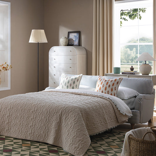 Canapé-lit 3 places Daphnis en lin mélangé à rayures bleues