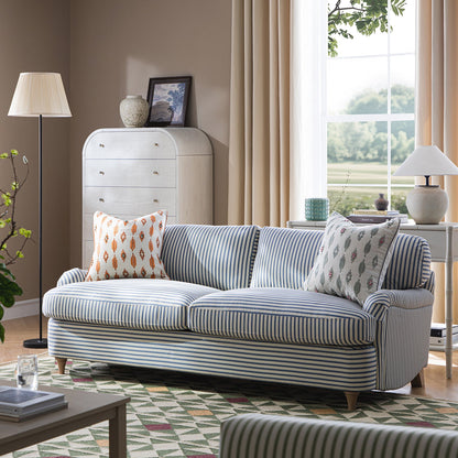 Canapé-lit 3 places Daphnis en lin mélangé à rayures bleues