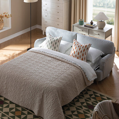 Canapé-lit 3 places Daphnis en lin mélangé à rayures bleues