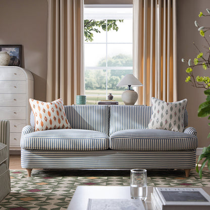 Canapé-lit 3 places Daphnis en lin mélangé à rayures bleues