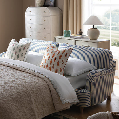 Canapé-lit 3 places Daphnis en lin mélangé à rayures bleues