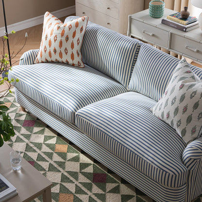 Canapé-lit 3 places Daphnis en lin mélangé à rayures bleues