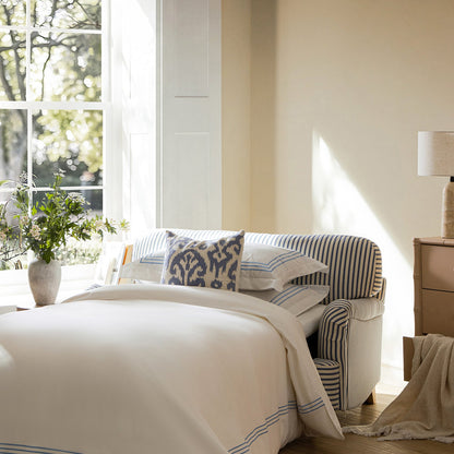 Canapé-lit et causeuse en tissu mélangé de lin à rayures bleues Daphnis