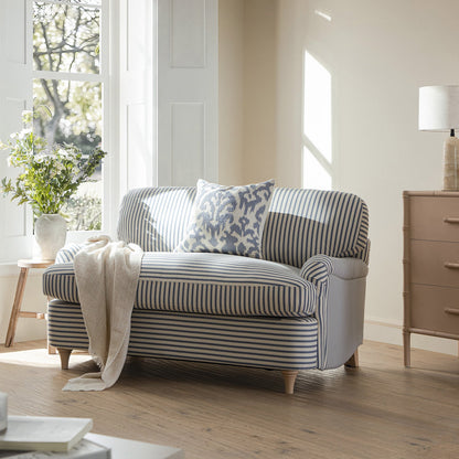 Canapé-lit et causeuse en tissu mélangé de lin à rayures bleues Daphnis