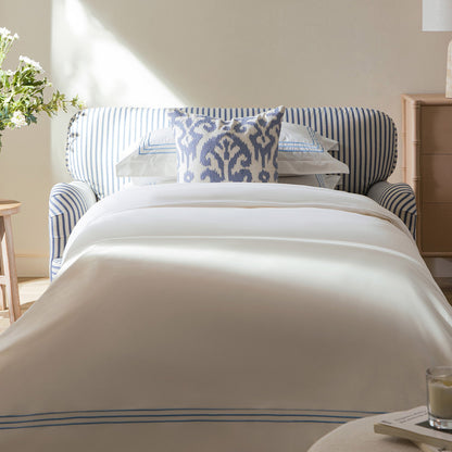 Canapé-lit et causeuse en tissu mélangé de lin à rayures bleues Daphnis