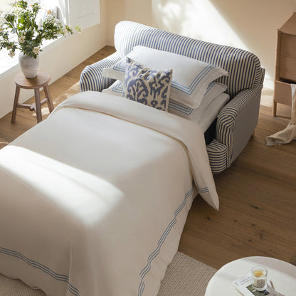 Canapé-lit et causeuse en tissu mélangé de lin à rayures bleues Daphnis