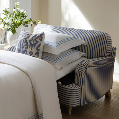 Canapé-lit et causeuse en tissu mélangé de lin à rayures bleues Daphnis