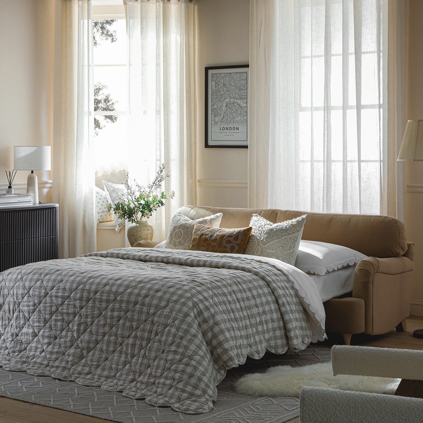 Canapé-lit 3 places Daphnis en velours camel