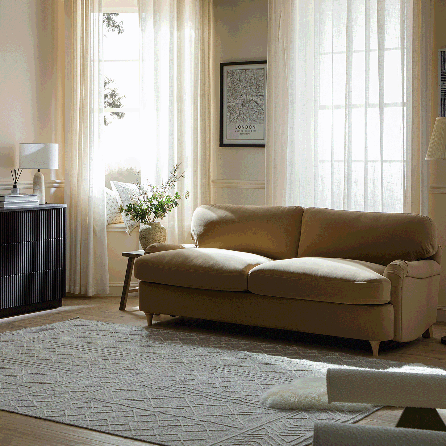 Canapé-lit 3 places Daphnis en velours camel