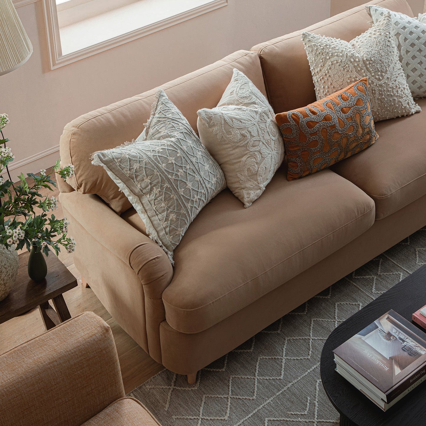 Canapé-lit 3 places Daphnis en velours camel