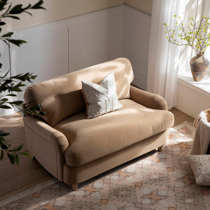 Canapé-lit en velours camel Daphnis, causeuse